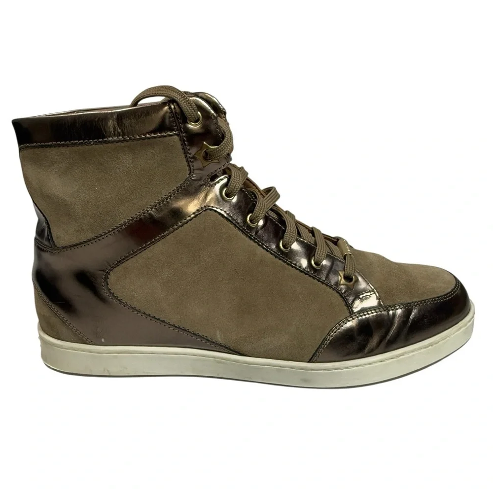 Jimmy Choo Brown and Metallic High-Top Sneakers Size 38 1/2